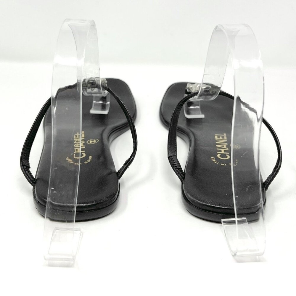 Chanel Black Leather CC Logo Flat Thong Sandals 36.5 Vintage - Picture 5 of 10